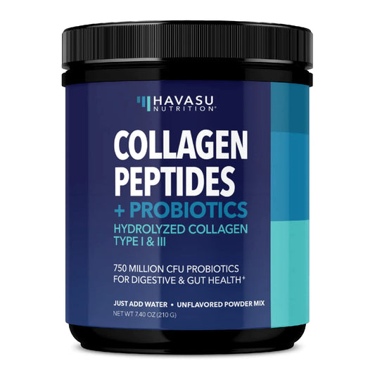 Collagen Peptides Powder with Probiotics - Grass-Fed Hydrolyzed Type I & III for Joint Skin Hair & Nail Health - GLP-1 Nutritional Support for Digestion - Easy-to-Mix Unflavored 1-Month Supply