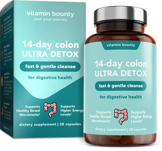 Vitamin Bounty 14-Day Colon Ultra Detox Cleanse - Gentle Colon Cleanse Colon Cleanser Detox Soothing Gut Cleanse Support Gut Health and Regular Bowel Movements Digestive Health - 28 Capsules